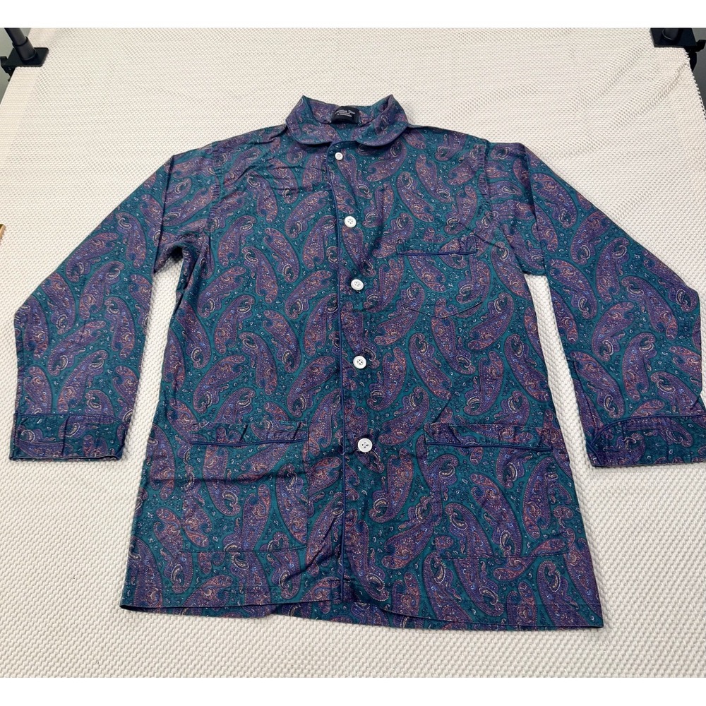 VTG Christian Dior Monsieur Le Connaisseur Pajamas Set Large Paisley Teal Purple